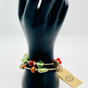 NWT Memory Coil Wrap Bracelet With Various Glass Beads Handcrafted In India